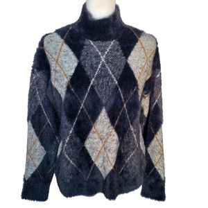 Marbled Clothing Sweater Women Xsmall Eyelash Argyle Oversized Grandpa Retro Med